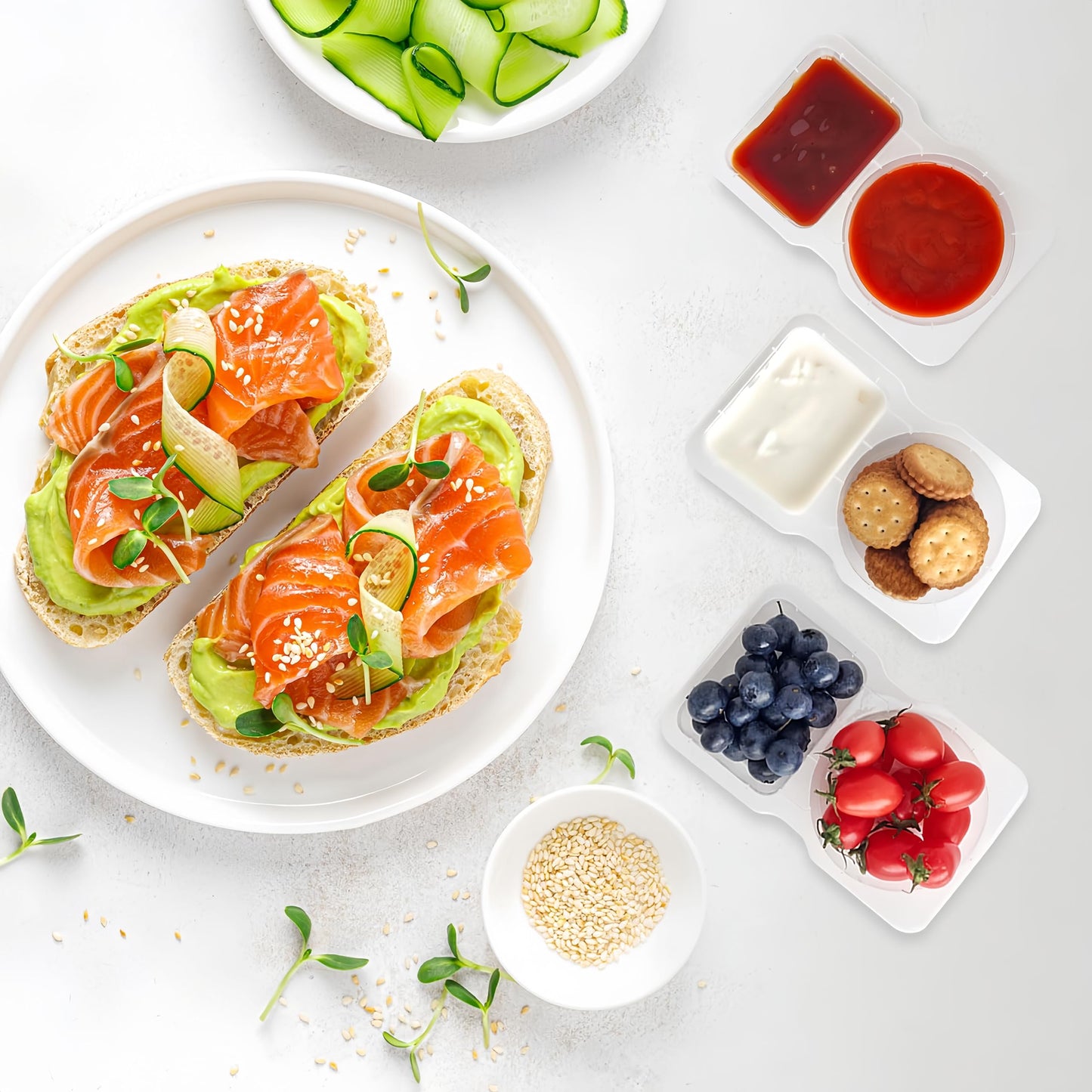 Pure Future 20-Pack Reusable Double Compartment Snack Containers with Lids - BPA-Free PP Meal Prep Bento Boxes for Lunch, Fruit & Dips, Microwave/Dishwasher Safe