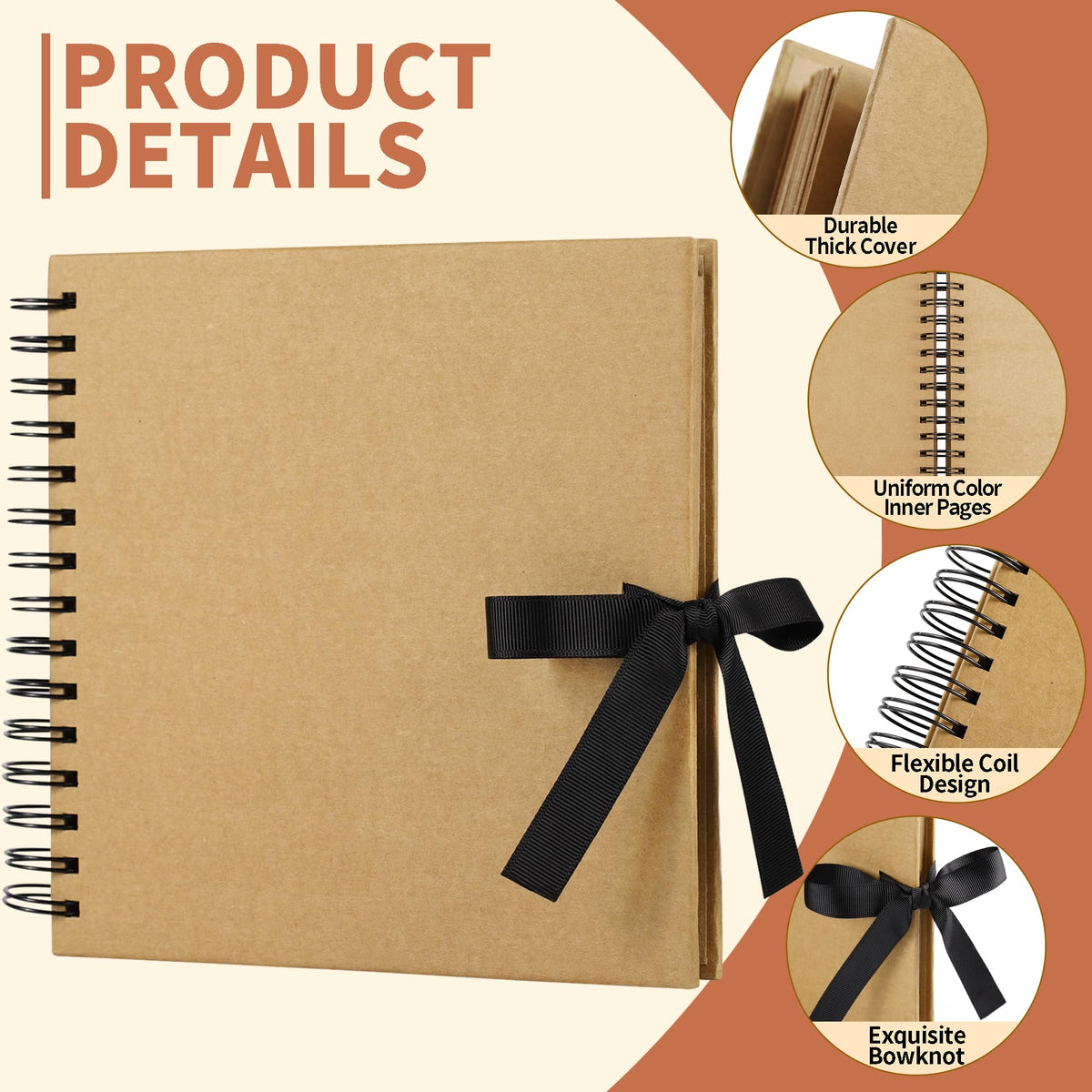 80 Pages Scrapbook Photo Album Brown Kraft Thick Paper Square 20.5x20.5cm DIY Memory Book 250GSM Scrapbooking Kit 15 Rings for Wedding Birthday Christmas PAP21SKP40 🍁 All In One Marketplace Canada