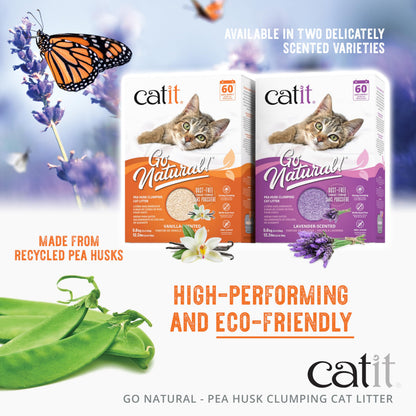 Catit Go Natural Pea Husk Clumping Cat Litter, Tofu, Lavender, 14 L, Dust Free & Lightweight Cat Litter, Easy to Scoop, Litiere Pour Chat
