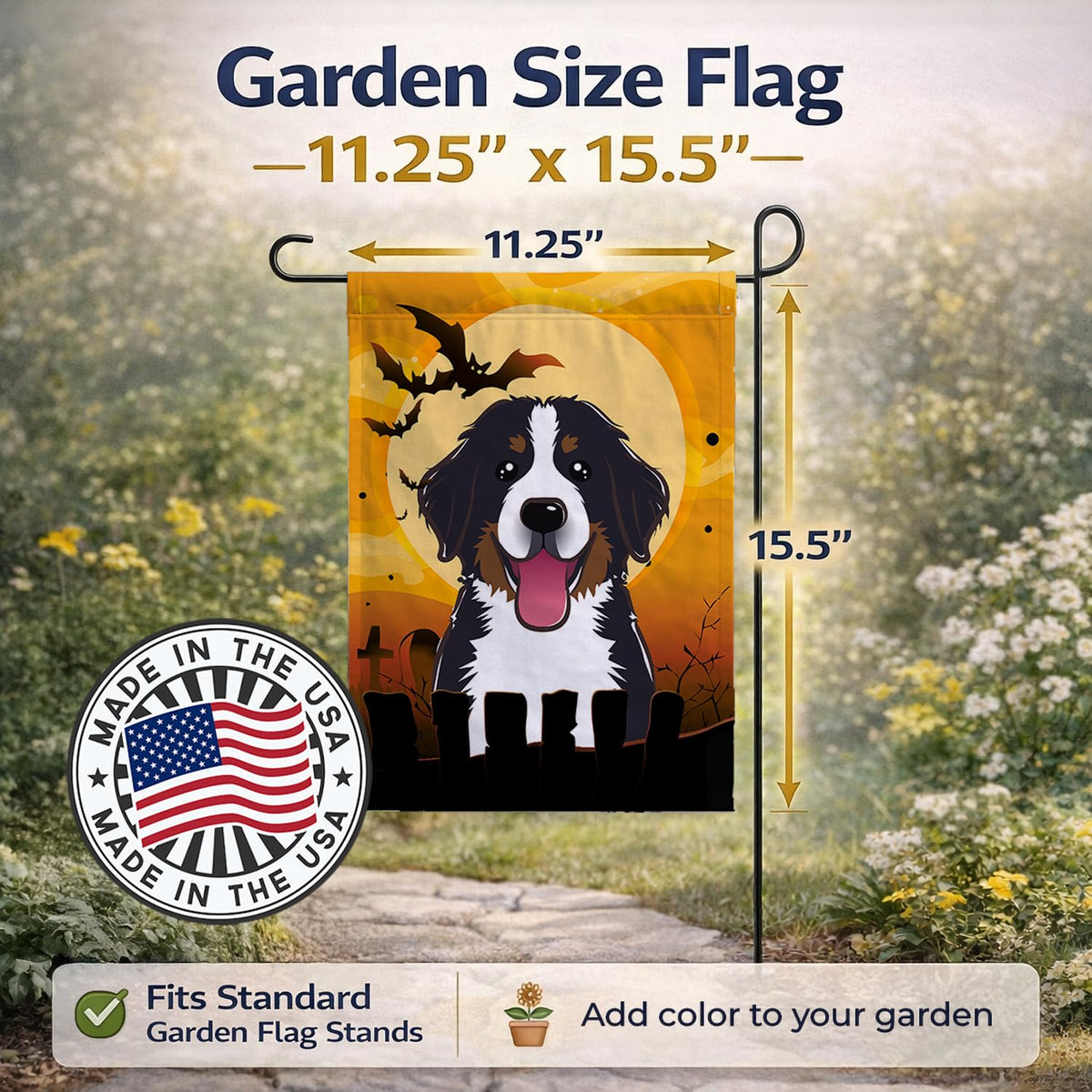 Caroline's Treasures BB1795GF Halloween Bernese Mountain Dog Flag Garden Size, Small, Multicolor