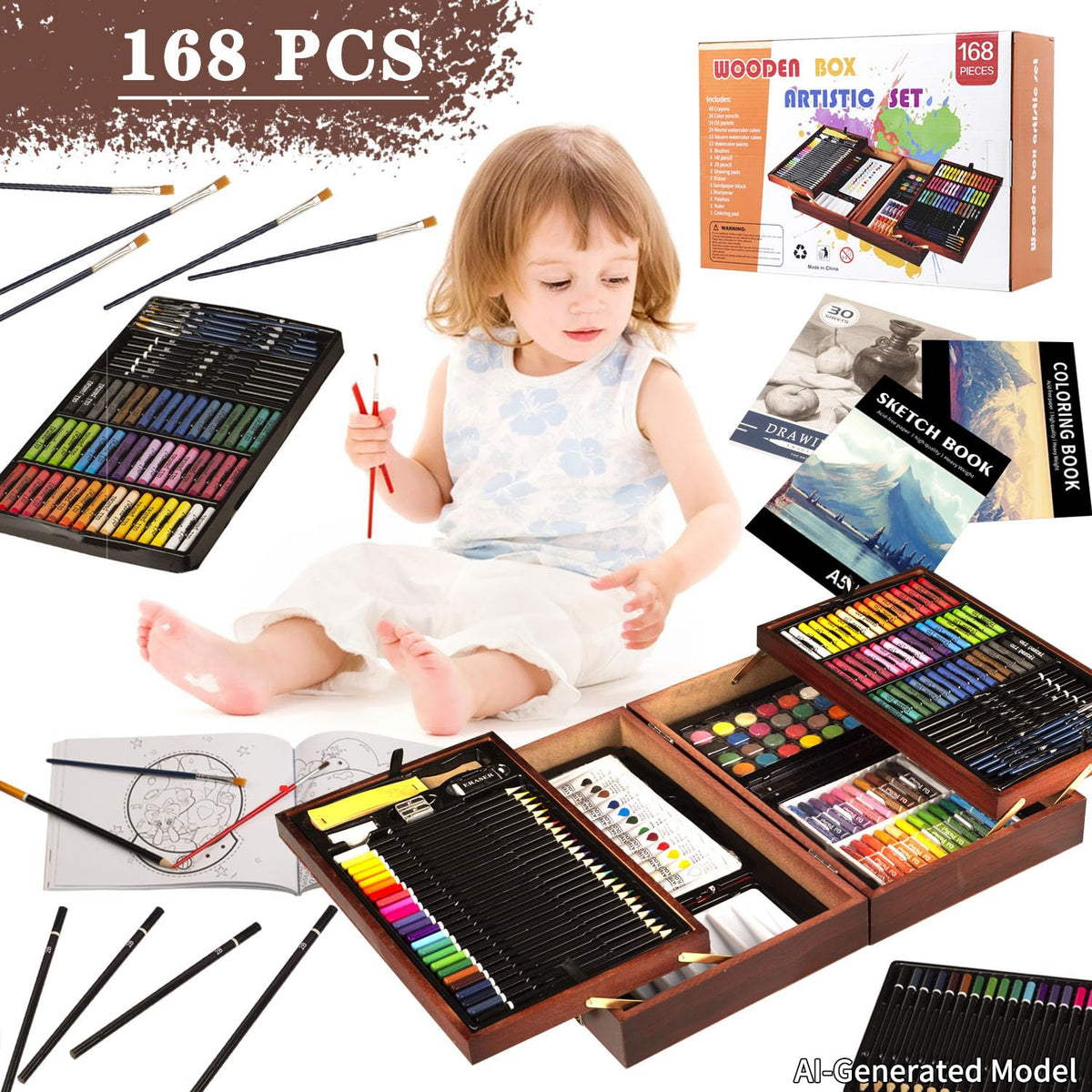 KINSPORY Art Supplies, 168-Pack Deluxe Creative Christmas Gift, Wooden Art Set Crafts Drawing Painting Coloring Kit with 1 Coloring Book, 2 Sketch Pads for Artist Beginners Kids Girls Boys (Deep Brown) 🍁 All In One Marketplace Canada