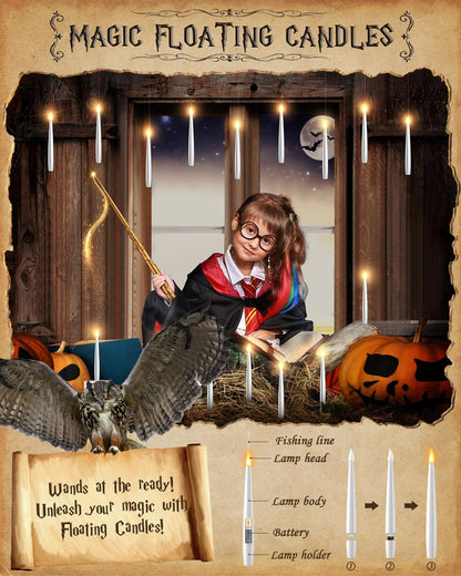 TLPUHU Floating Candles with Wand, 12 Pcs White Flameless LED Taper Candles 🍁 All In One Marketplace Canada