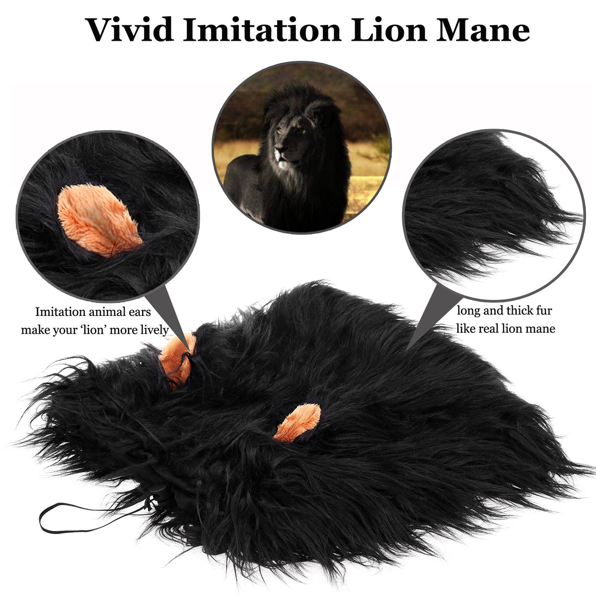 Onmygogo Lion Mane Wig for Dogs with Ears, Funny Pet Costumes for Halloween Christmas (L, Black) 🍁 All In One Marketplace Canada