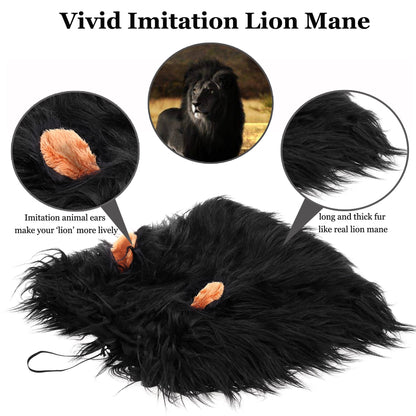 Onmygogo Lion Mane Wig for Dogs with Ears, Funny Pet Costumes for Halloween Christmas (L, Black) 🍁 All In One Marketplace Canada