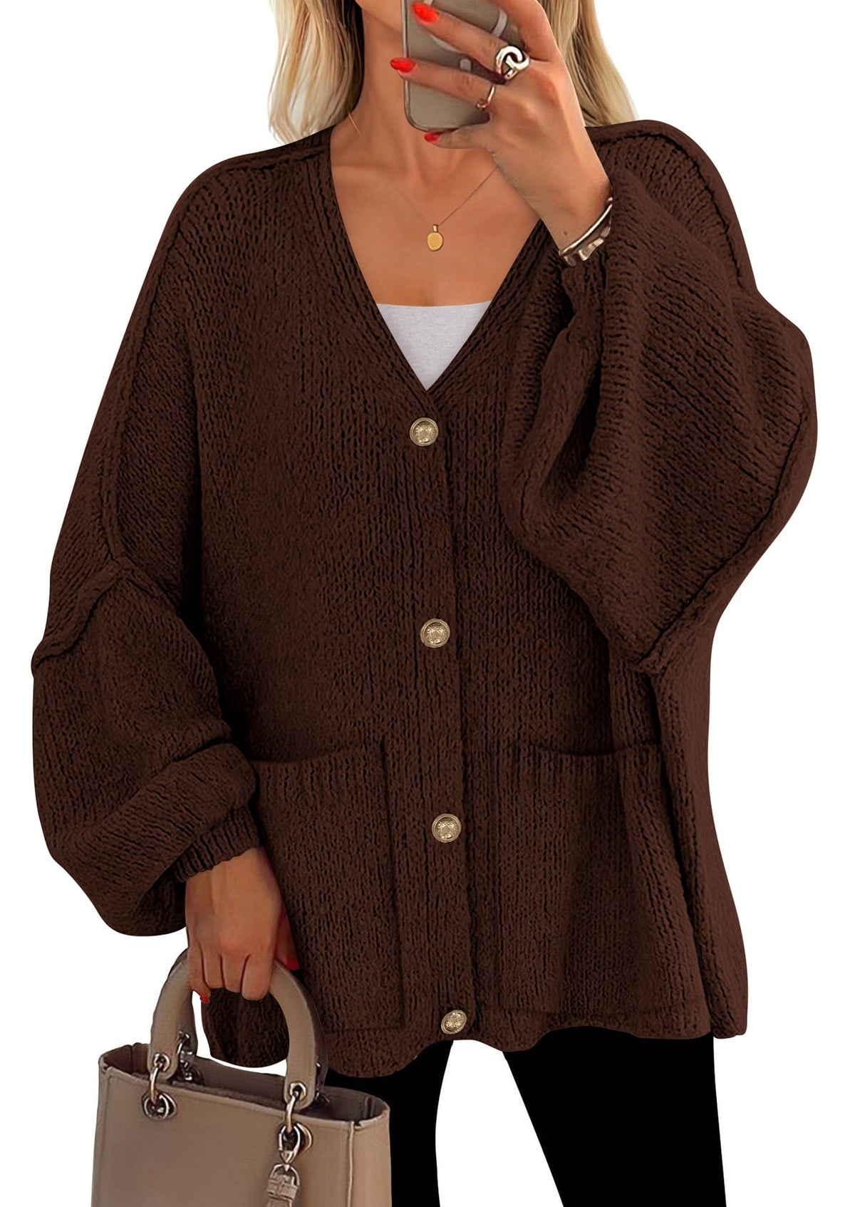 PRETTYGARDEN Oversized Chunky Cardigan Sweaters for Women Brown,M 🍁 All In One Marketplace Canada