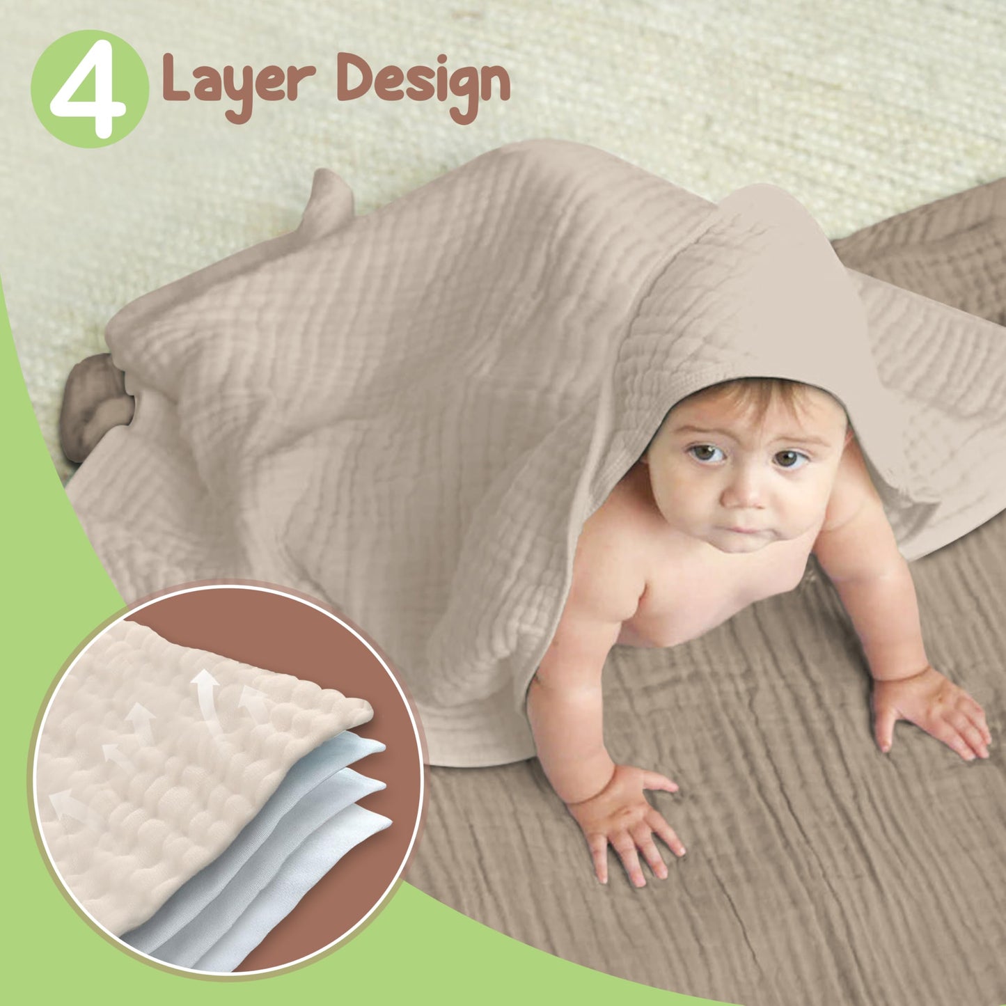 Infancie 100% Organic Cotton Muslin Hooded Baby Towels 2 Pack 81 X 81 CM Shower Towel Soft Breathable Lightweight Quick Dry Gentle On Baby Skin for Newborns and Infants