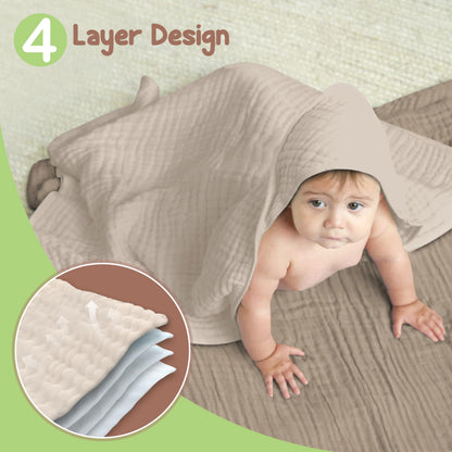 Infancie 100% Organic Cotton Muslin Hooded Baby Towels 2 Pack 81 X 81 CM Shower Towel Soft Breathable Lightweight Quick Dry Gentle On Baby Skin for Newborns and Infants