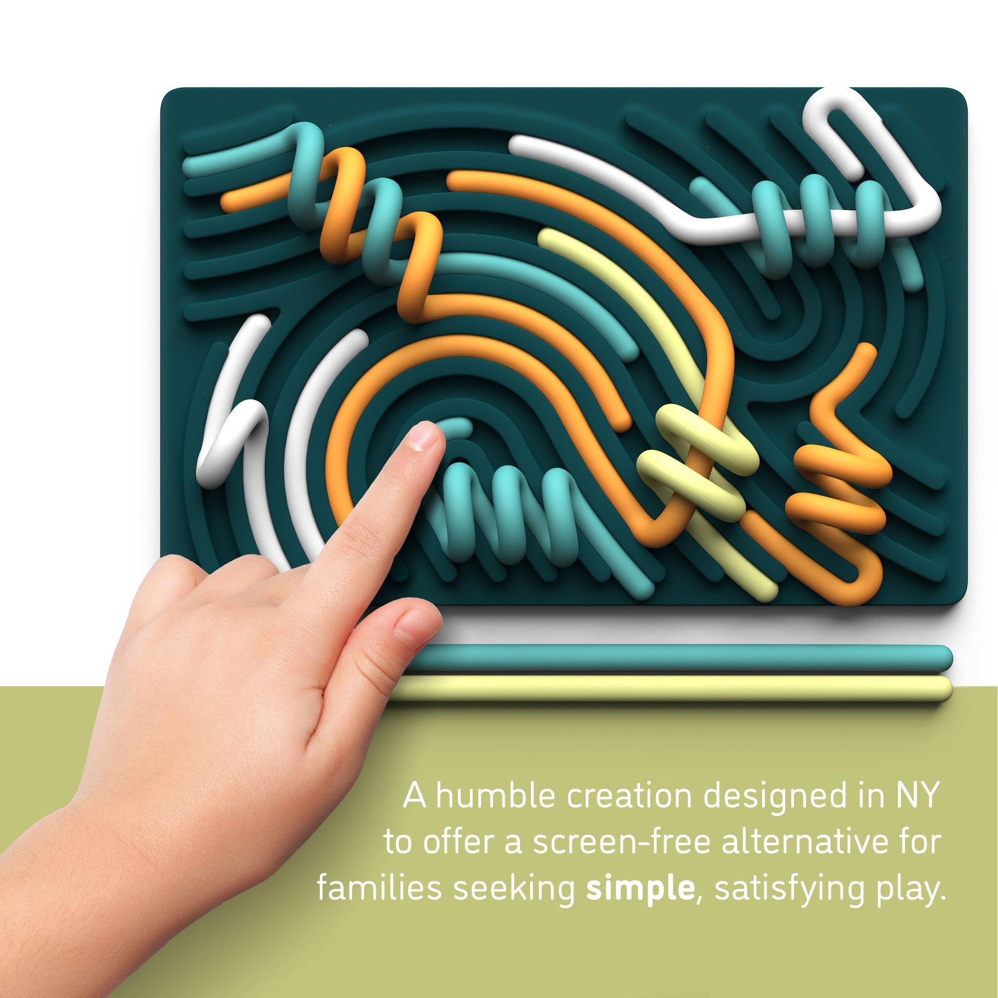 Pushpeel Sensory Activity Board: Silicone Fidget Toy for Calming, Stress, Anxiety, ADHD & Autism | Silent, No Mess | Kids 3+ & Adults | Includes Portable Travel Bag & 11 Strings (Spruce)