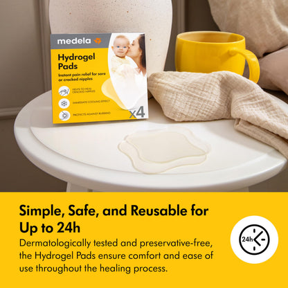 Medela Hydrogel Pads, Instant Pain Relief for Cracked or Sore Nipples from Breastfeeding and Pumping, Cooling Moisture Supports Natural Healing, Pack of 4 - Available at All In One Marketplace Canada