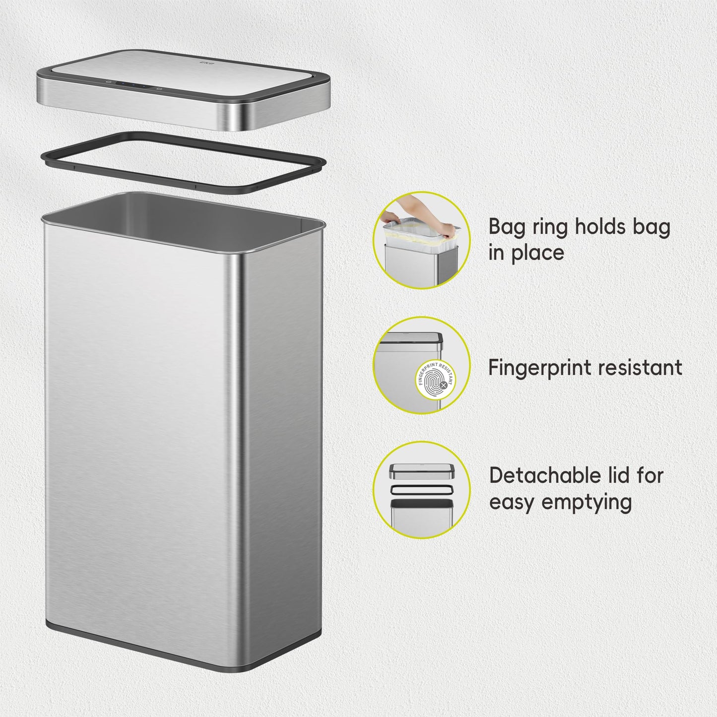 EKO Nova Sensor Trash Can, 21 Gallon/80 Liter Stainless Steel Rectangular Touchless Motion Sensor Trash Can, Matte Metallic 🍁 All In One Marketplace Canada