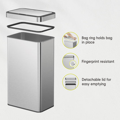 EKO Nova Sensor Trash Can, 21 Gallon/80 Liter Stainless Steel Rectangular Touchless Motion Sensor Trash Can, Matte Metallic 🍁 All In One Marketplace Canada