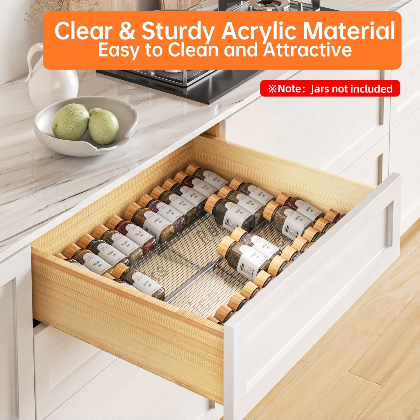 PanPanPal Spice Drawer Organizer, 4 Tier- 4 Pack Clear Acrylic Drawer Seasoning Organizer, Expandable From 11'' to 22'' Kitchen Spice Rack Organizers and Storage for Drawer (Jars not included) - Available at All In One Marketplace Canada