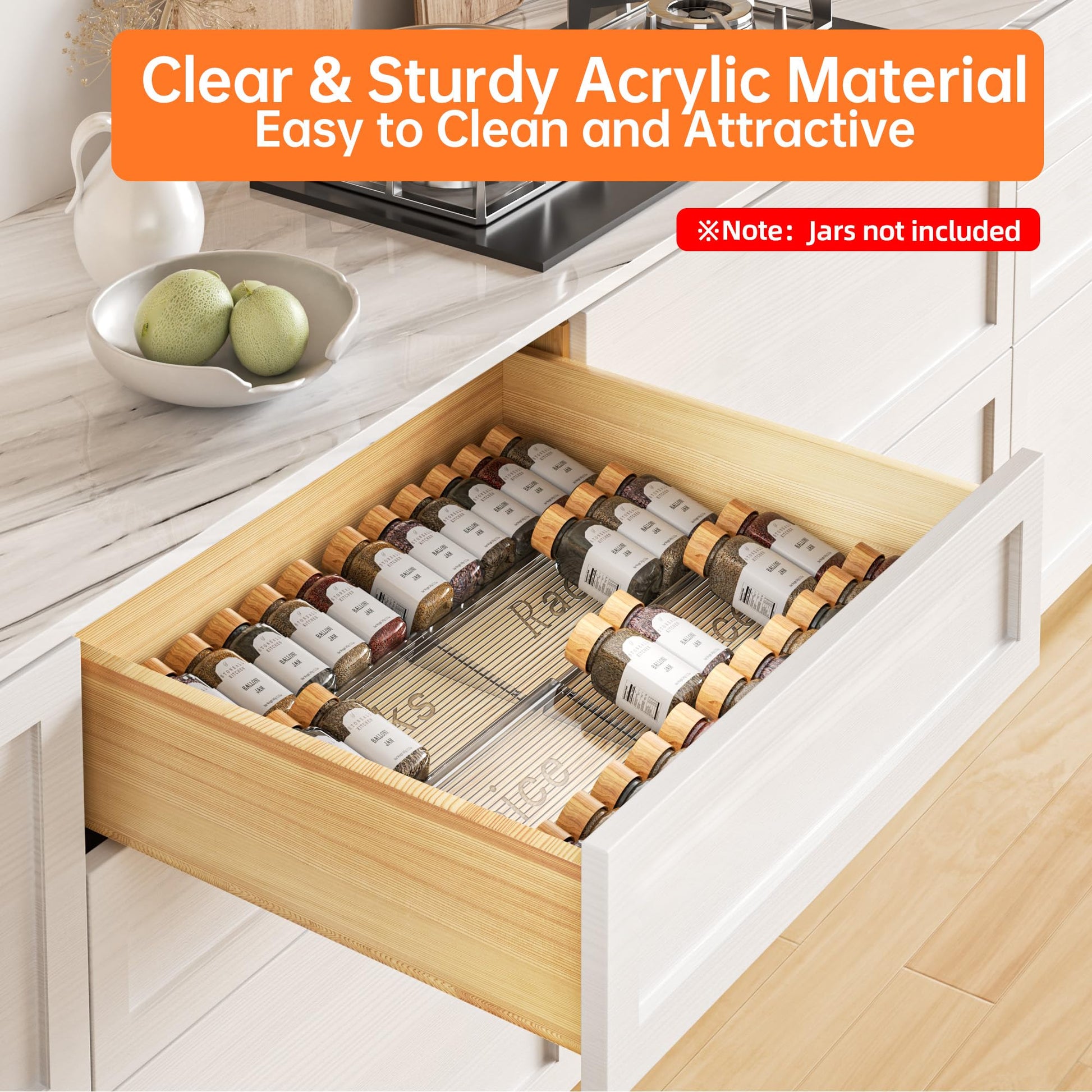 PanPanPal Spice Drawer Organizer, 4 Tier- 4 Pack Clear Acrylic Drawer Seasoning Organizer, Expandable From 11'' to 22'' Kitchen Spice Rack Organizers and Storage for Drawer (Jars not included) - Available at All In One Marketplace Canada