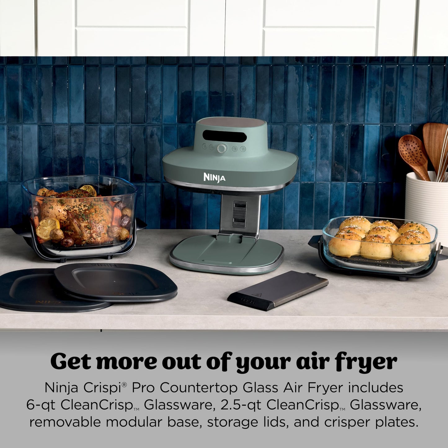 Ninja Crispi Pro 6-in-1 Glass Air Fryer | 6qt & 2.5qt Glass Containers with Storage Lids | Non-Toxic | Meal Prep, Microwave, Freezer & Dishwasher Safe | Air Fry, Bake & More | Ash Grey | AS101CDG Ninja