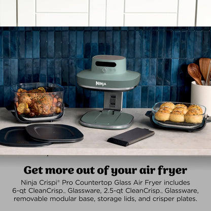 Ninja Crispi Pro 6-in-1 Glass Air Fryer | 6qt & 2.5qt Glass Containers with Storage Lids | Non-Toxic | Meal Prep, Microwave, Freezer & Dishwasher Safe | Air Fry, Bake & More | Ash Grey | AS101CDG Ninja