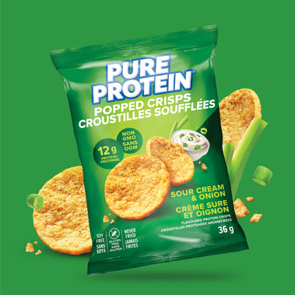 Pure Protein Popped Crisps Sour Cream & Onion - 12g Protein Per Bag, 8-Pack