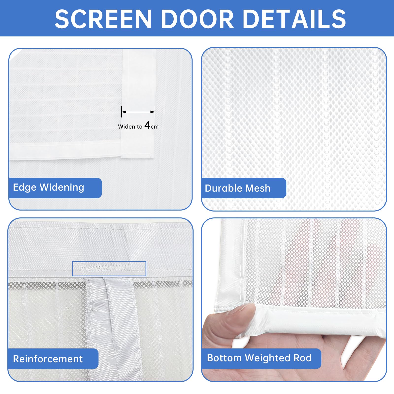 White Magnetic Screen Door Fits Door Size 32x80in Screen Size 34x82in Heavy Duty Mesh Full Frame With Magic Tape