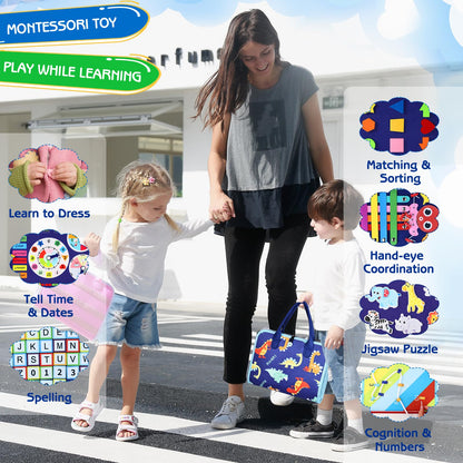 Esjay Busy Board for Toddlers, Montessori Toys for Boys, Sensory Book Toy Educational Activities for Fine Motor Skills Learning, Birthday Gifts for Boys Toddler, Toys for Travel Airplane Car