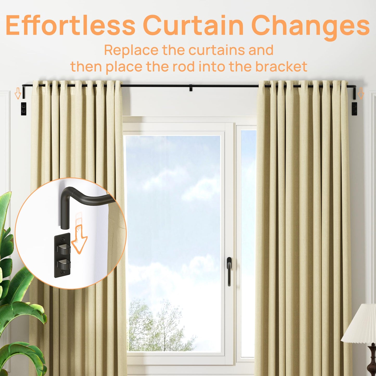 upsimples Blackout Curtain rods for windows 48 to 84 inch, Wrap Around Room Darkening Curtain Rod for Bedroom, Living Room, Adjustable from 30 to 86 Inches - Available at All In One Marketplace Canada