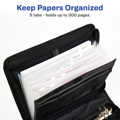 Avery 2" Inch Zipper Binder, 3 Round Rings, Durable Messenger Nylon Zipper Black Binder, Tablet Holder, 6-Pockets with 5 Tab Dividers, Carry-All Storage Binder (26051) 🍁 All In One Marketplace Canada