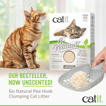 Catit Go Natural Pea Husk Clumping Cat Litter, Unscented, 5.6 kg, Dust Free & Lightweight Cat Litter, Easy to Scoop, Litiere Pour Chat