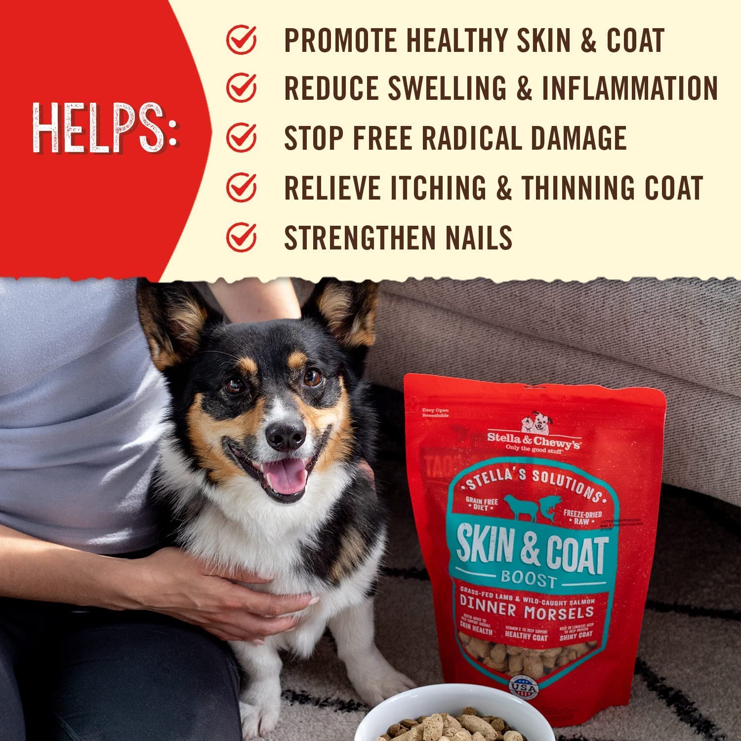 Stella & Chewy's Stella's Solutions Skin & Coat Support Grass-Fed Lamb & Wild-Caught Salmon Dinner Morsels Freeze-Dried Raw Dog Food, 120g Stella & Chewy's