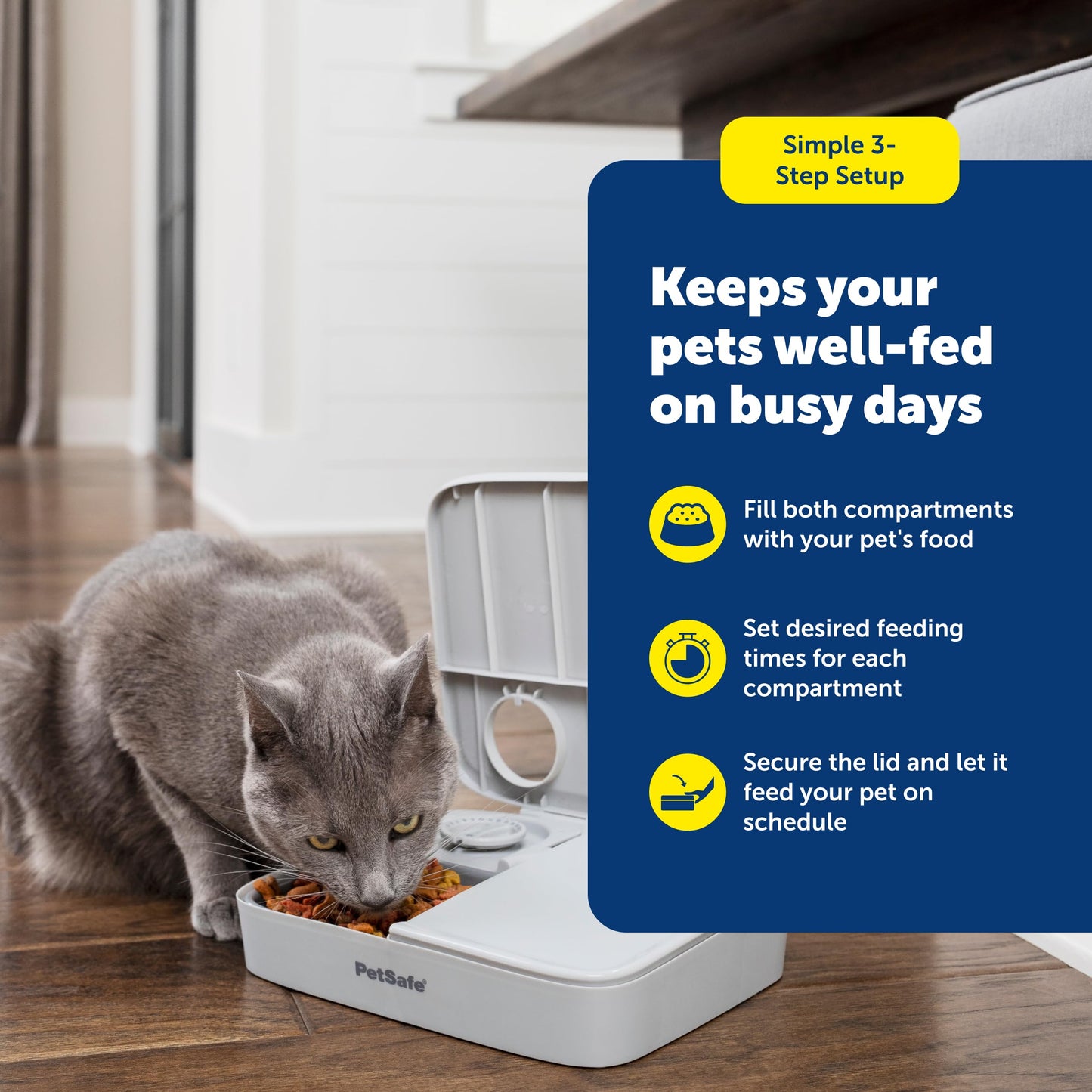 PetSafe Analog 2 Meal Programmable Pet Feeder, Automatic Dog and Cat Feeder - Dry or Semi-Moist Pet Food Dispenser, Slow Feed Portion Control (3 Cup/16 Ounce Total Capacity), Tamper-Resistant Design PetSafe