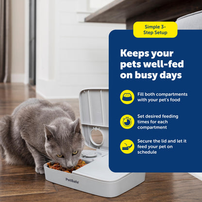 PetSafe Analog 2 Meal Programmable Pet Feeder, Automatic Dog and Cat Feeder - Dry or Semi-Moist Pet Food Dispenser, Slow Feed Portion Control (3 Cup/16 Ounce Total Capacity), Tamper-Resistant Design PetSafe