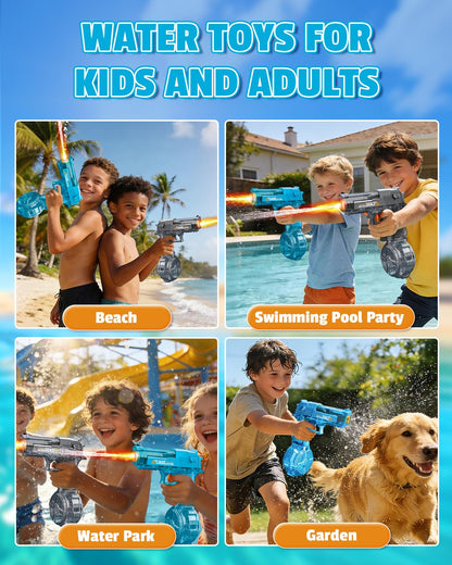 2 Pack Electric Water Gun for Kids Adults,Automatic Squirt Gun with LED Lights,High Capacity Leak-Proof Water Tank,Powerful Continuous Firing Water Blaster for Summer Outdoor Toys (Blue+Black)