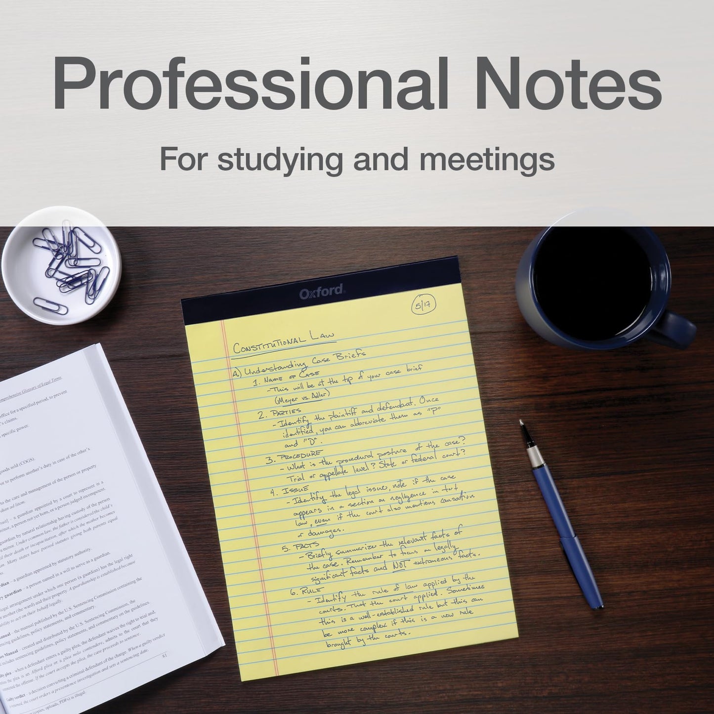 Oxford Legal Pads, 8.5 x 11 Inch, Wide Ruled, Yellow Paper, 50 Sheets per Pad, 12-Pack Notepads for School, Office, Lists, and Note Taking, Letter Size, Double-Sided Writing Pages Oxford