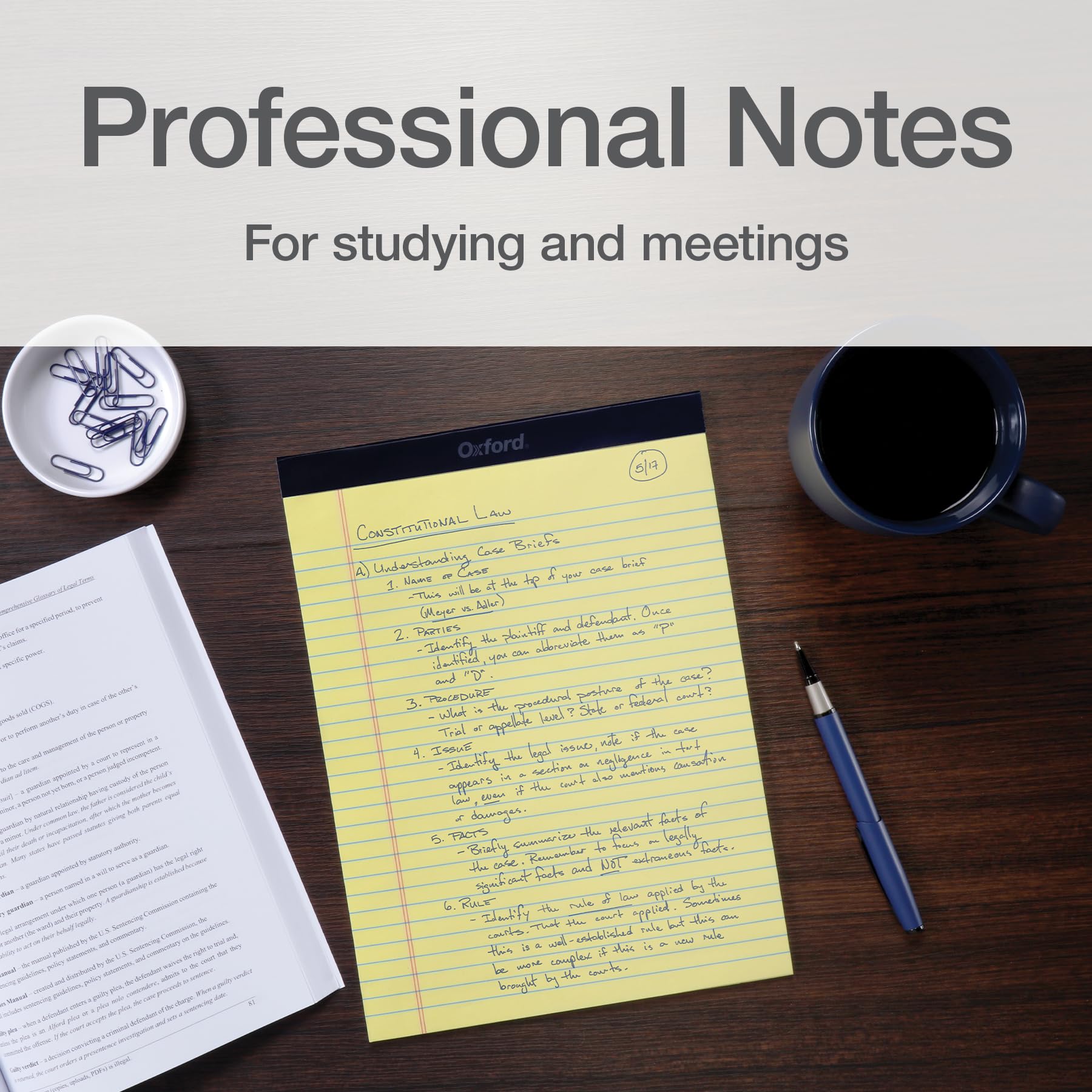 Oxford Legal Pads, 8.5 x 11 Inch, Wide Ruled, Yellow Paper, 50 Sheets per Pad, 12-Pack Notepads for School, Office, Lists, and Note Taking, Letter Size, Double-Sided Writing Pages Oxford