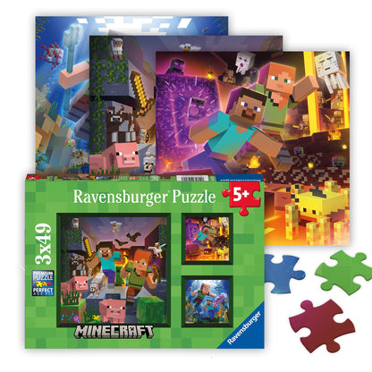 Ravensburger Minecraft Biomes 3 x 49 Piece Jigsaw Puzzle Set for Kids - Every Piece is Unique, Pieces Fit Together Perfectly Ravensburger