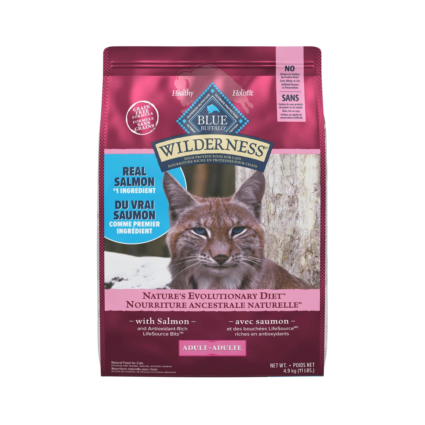 Blue Buffalo Wilderness with Salmon Natural High-Protein Grain-Free Dry Food for Adult Cats, Real Salmon First, Antioxidant-Rich LifeSource Bits Support Immunity, Promotes Strong Muscles,11 lbs.