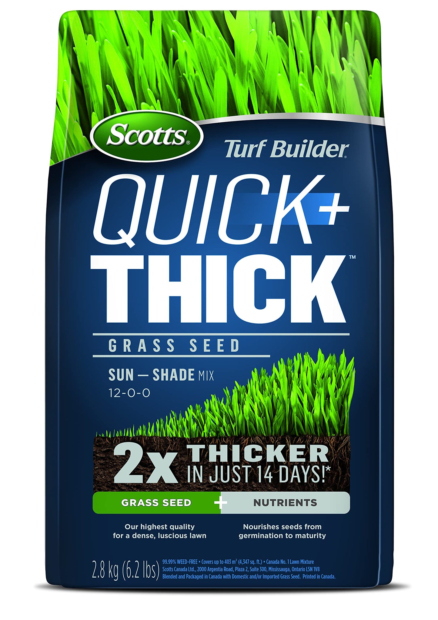Scotts Turf Builder Quick + Thick Grass Seed (Sun and Shade Mix), 2.8kg (403 sq Meters / 4,347 sq feet Coverage) | Grow a Thick, Green Lawn Fast. for Areas That Experience Sun & Shade
