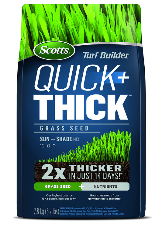 Scotts Turf Builder Quick + Thick Grass Seed (Sun and Shade Mix), 2.8kg (403 sq Meters / 4,347 sq feet Coverage) | Grow a Thick, Green Lawn Fast. for Areas That Experience Sun & Shade 🍁 All In One Marketplace Canada