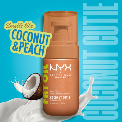 NYX Professional Makeup Fat Oil Body Oil, 24 HR Hydration, Gold Glowy Finish, Non-Sticky High-Shine Vegan Formula, Shimmering Luminous Skin, Coconut Cutie: Coconut & Peach Scent, 70 ml NYX PROFESSIONAL MAKEUP