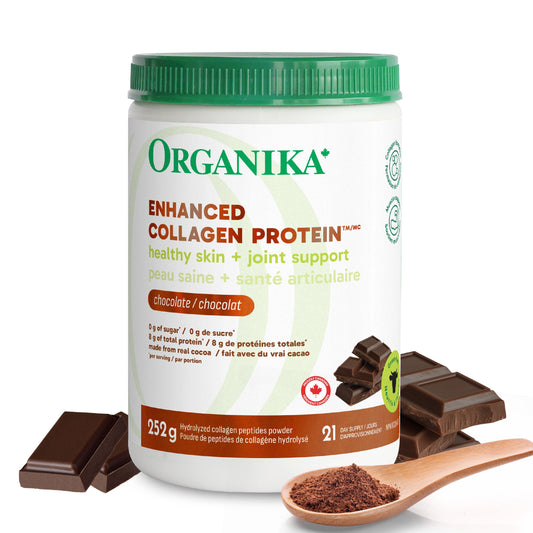 Organika Canadian-Made Chocolate Enhanced Collagen Powder, Grass-Fed with Real Cocoa, Sugar-Free, Healthy Hair, Skin, Nails, Joints, 252 G