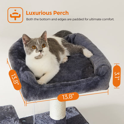 Feandrea Cat Tree Tower, 143 cm, 2 Perches, Hammock, Smoky Gray 🍁 All In One Marketplace Canada