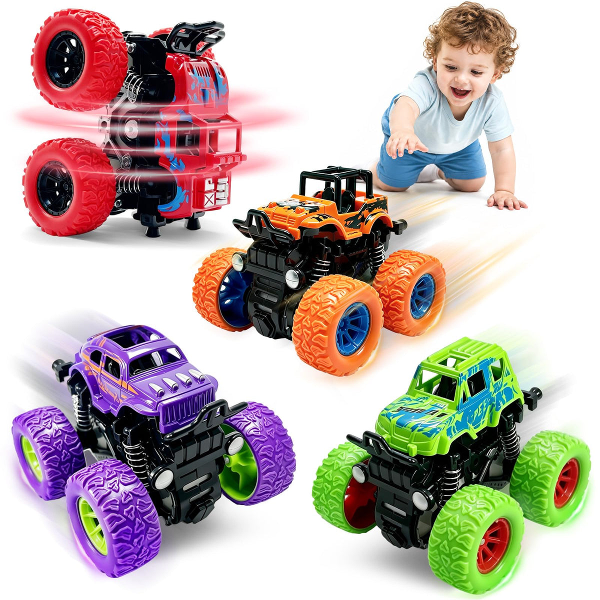 Monster Truck Toys, 4 Pack Friction Powered Toy Cars Push and Go Truck Toys for Toddlers Kids Ages 2-4 3-5 4-7 Best Christmas Birthday Gift Party Favors for Boys and Girls 2 3 4 5 6 7 Year Old 🍁 All In One Marketplace Canada