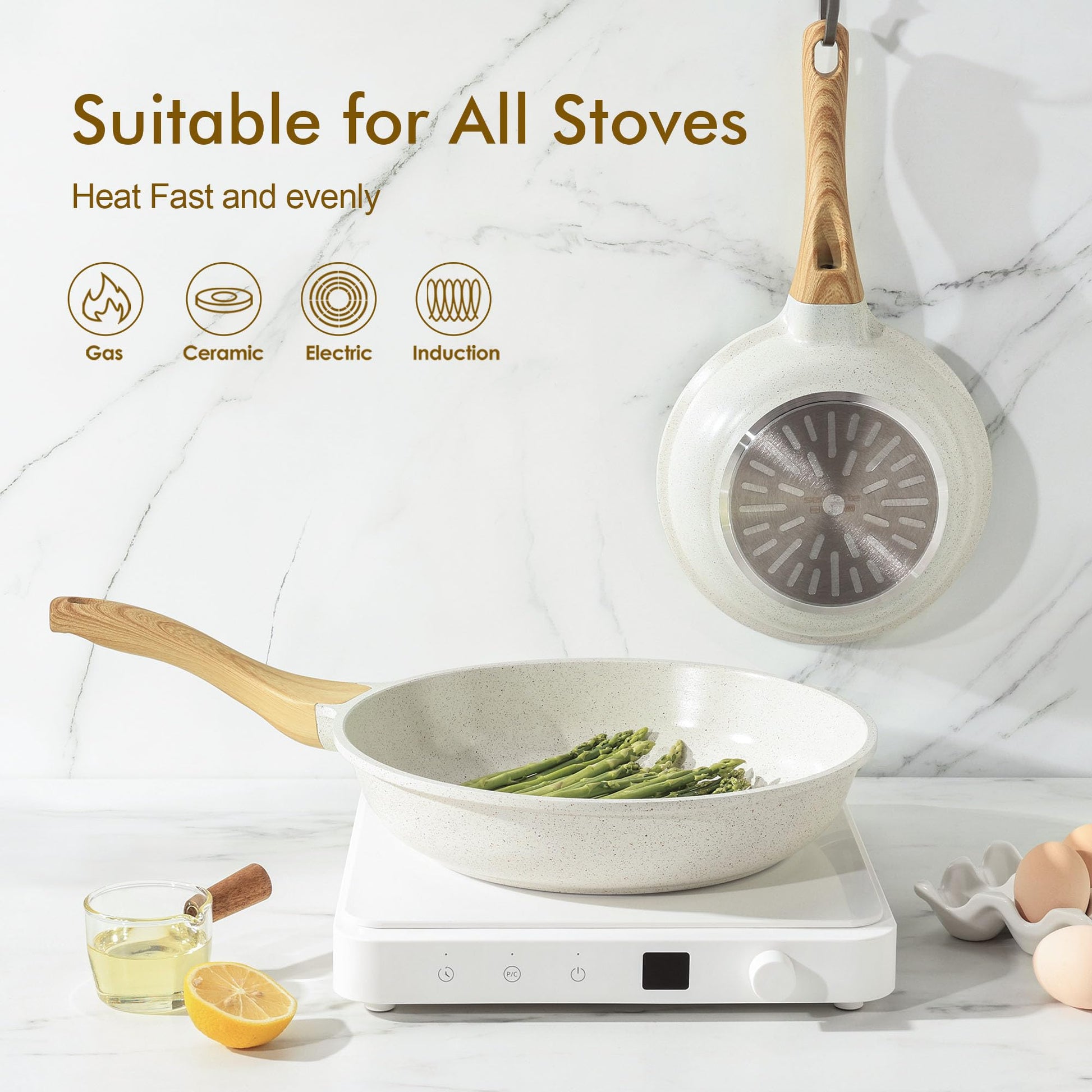 SENSARTE Nonstick Ceramic Frying Pan Skillet, 9.5 Inch Omelet Pan, Healthy Non Toxic Chef Pan, Induction Compatible Egg Pan with Heat Resistant Handle, PFAS-Free