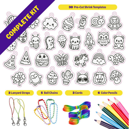 Dan&Darci Shrink Art Craft Kit for Girls and Boys Ages 6-12 - Shrink Magic Charm Making Kit with 30 Pre-Cut Shrink Plastic Templates - Kids Craft Birthday Gift for 7 8 9 10 Year Olds - Available at All In One Marketplace Canada
