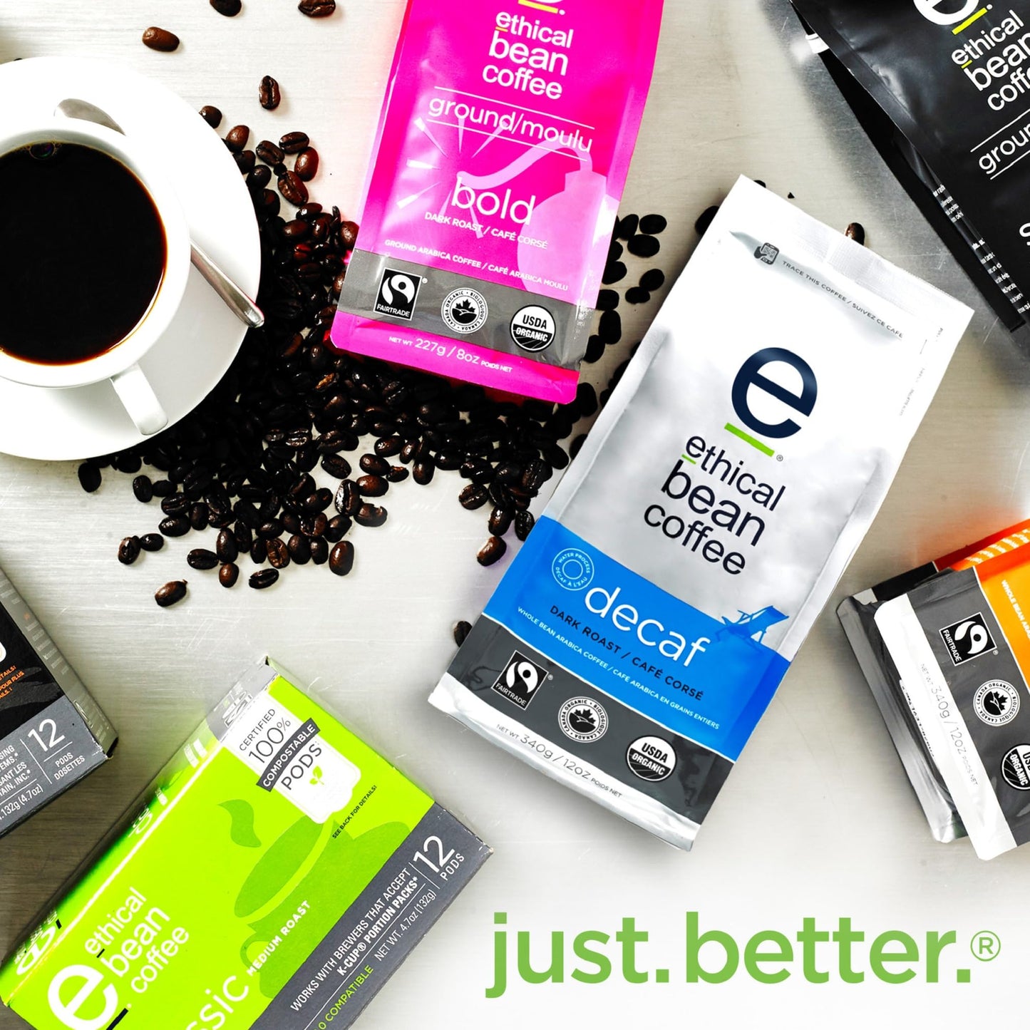 Ethical Bean Fairtrade Organic Coffee, Decaf Dark Roast, Whole Bean Coffee Ethical Bean Coffee