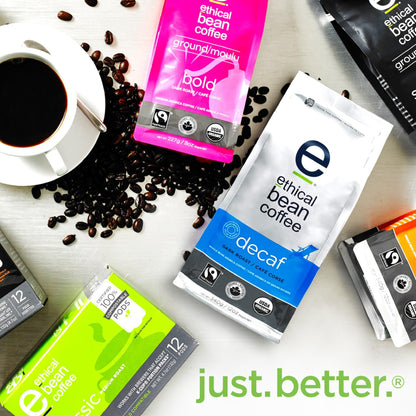 Ethical Bean Fairtrade Organic Coffee, Decaf Dark Roast, Whole Bean Coffee Ethical Bean Coffee