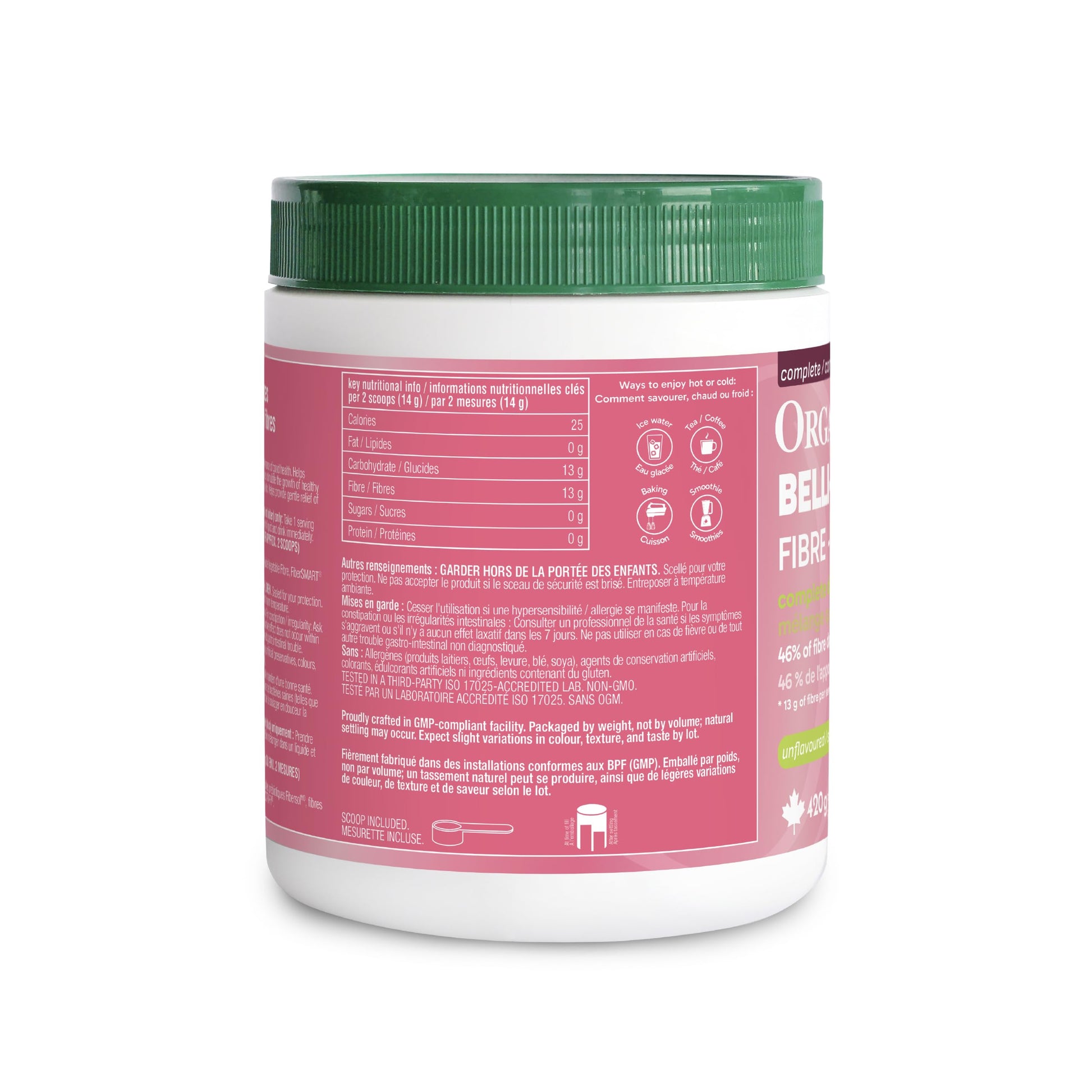 Organika Canadian-Made Belli Bliss Fibre | High Fibre Blend, 4 Diverse Sources of Fibre | Supports Digestive Health, Constipation Relief, Weight Control - Unflavoured, 420g - Available at All In One Marketplace Canada