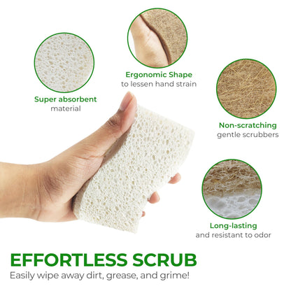 AIRNEX 12 Pack Natural Sponges for Dishes - Biodegradable Sponges for Kitchen - Plant Based Cellulose & Coconut Natural Dish Sponge - Non Toxic Eco Friendly Sponges, Non Scratch Kitchen Scrubber - Available at All In One Marketplace Canada