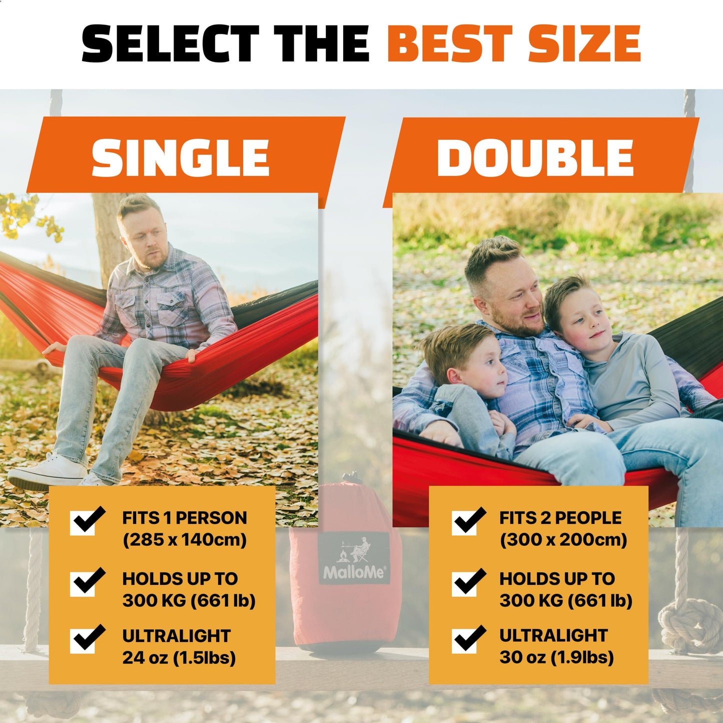 MalloMe Camping Hammock with Straps - Portable Outdoor Hammock for Adults, Kids - Single Hamac - 1 Person Hammocks - Tree Hamac Swing with Accessories - Hamock Tent for Travel - Hammocks for Outside