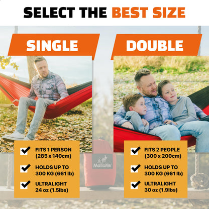 MalloMe Camping Hammock with Straps - Portable Outdoor Hammock for Adults, Kids - Single Hamac - 1 Person Hammocks - Tree Hamac Swing with Accessories - Hamock Tent for Travel - Hammocks for Outside