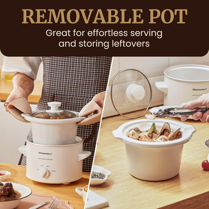 Elite Gourmet MST-250XW Electric Slow Cooker Ceramic Pot Adjustable Temp, Entrees, Sauces, Stews & Dips, Dishwasher Safe Glass Lid & Crock