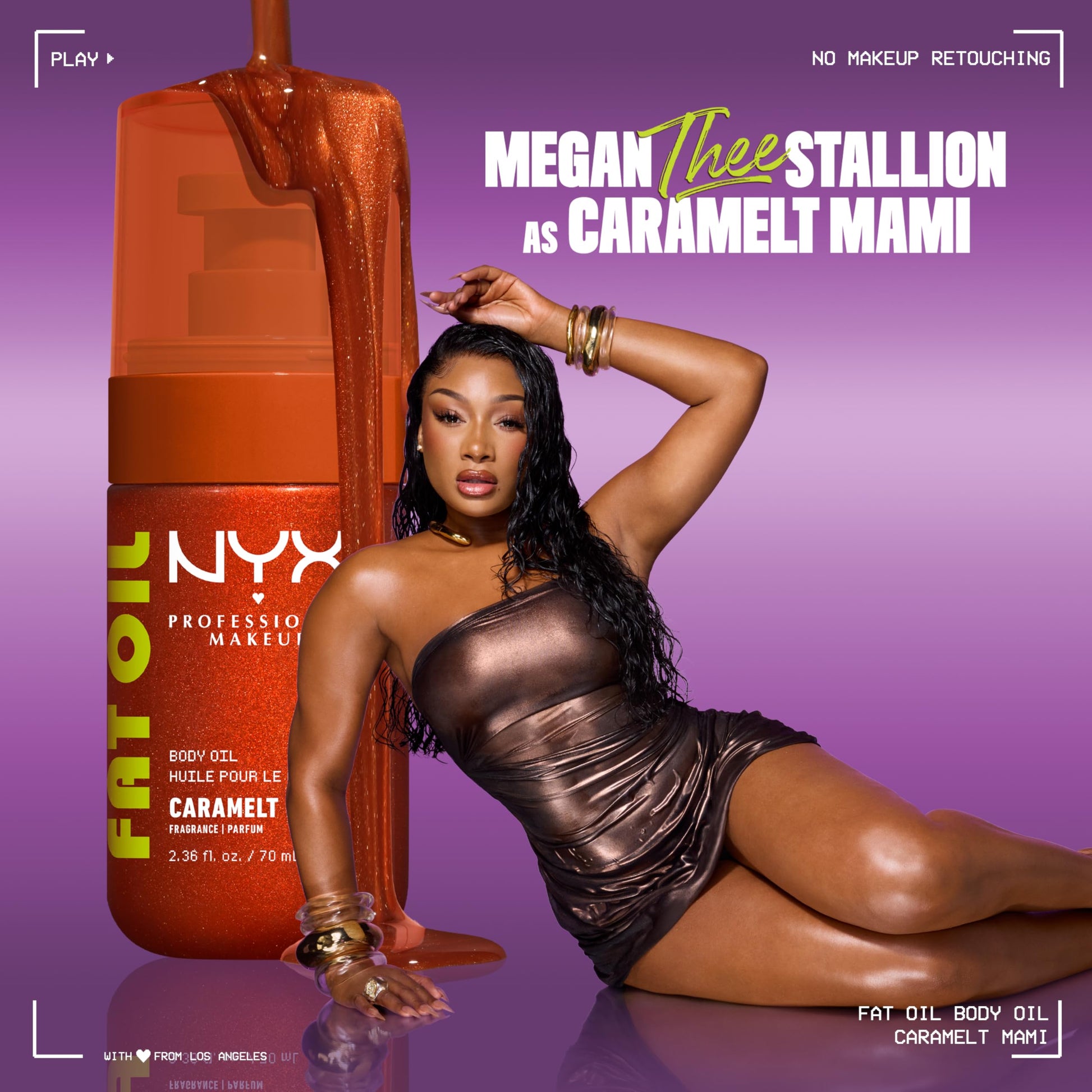NYX Professional Makeup Fat Oil Body Oil, 24 HR Hydration, Bronze Glowy Finish, Non-Sticky High-Shine Vegan Formula, Shimmering Skin Glow, Caramelt Mami: Caramel & Pistachio Scent, 70 ml NYX PROFESSIONAL MAKEUP