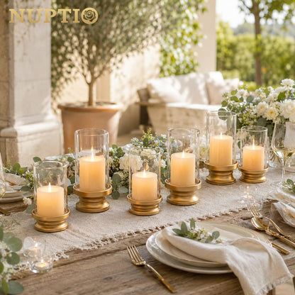 NUPTIO Hurricane Glass Candle Holders for Pillar - Matte Gold - Set of 2 🍁 All In One Marketplace Canada